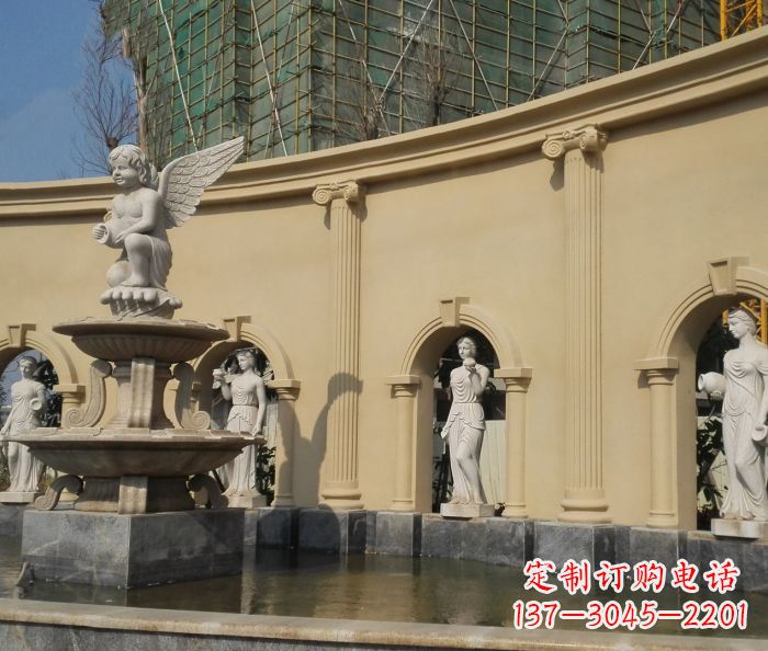 杭州别墅景观天使喷泉石雕 (3)