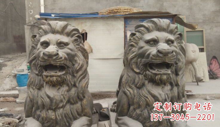 杭州玻璃钢西洋趴狮仿铜动物雕塑