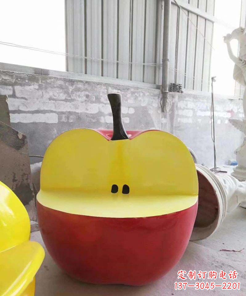 杭州不锈钢半块苹果座椅雕塑