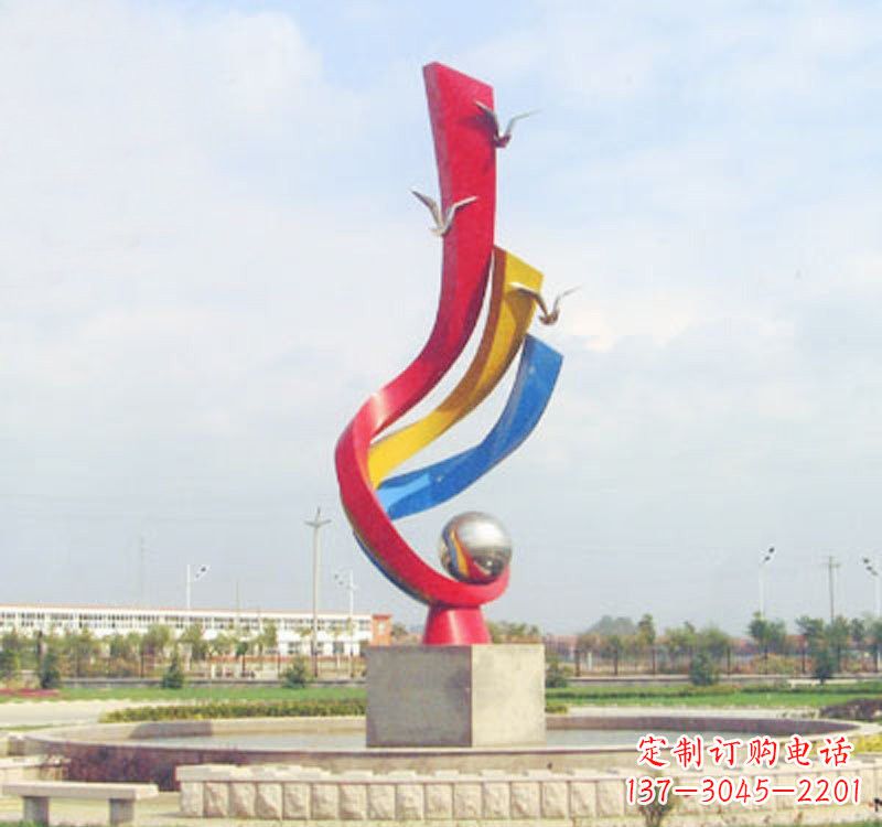 杭州不锈钢彩色海鸥海浪雕塑——美丽传承