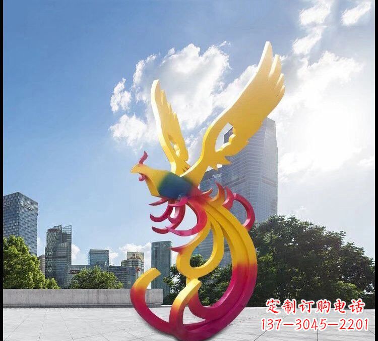 杭州不锈钢抽象彩色凤凰雕塑