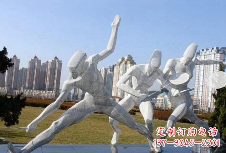 杭州不锈钢抽象打羽毛球人物雕塑