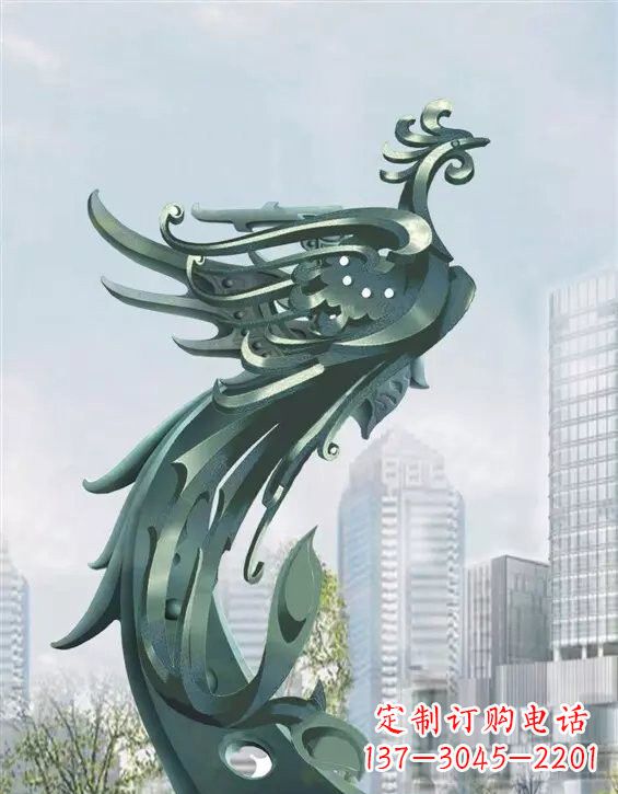 杭州不锈钢大型凤凰雕塑美丽而神秘