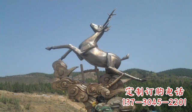 杭州不锈钢动物雕塑——飞奔的鹿