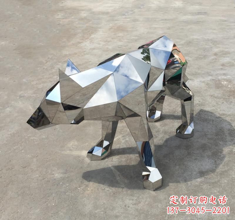 杭州不锈钢动物几何狼雕塑