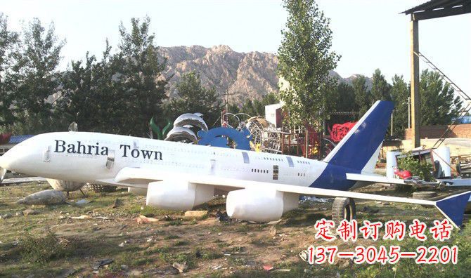 杭州静静躺在大地上的不锈钢飞机雕塑