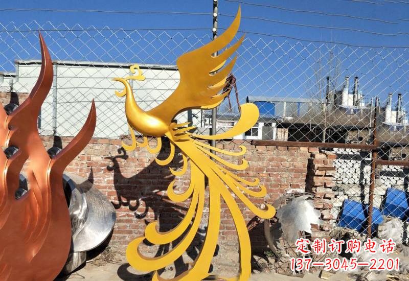 杭州不锈钢凤凰雕塑——灿烂金色给予城市温暖
