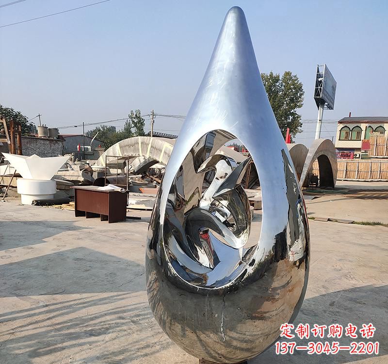 杭州不锈钢大水滴雕塑一座极致简约的艺术作品