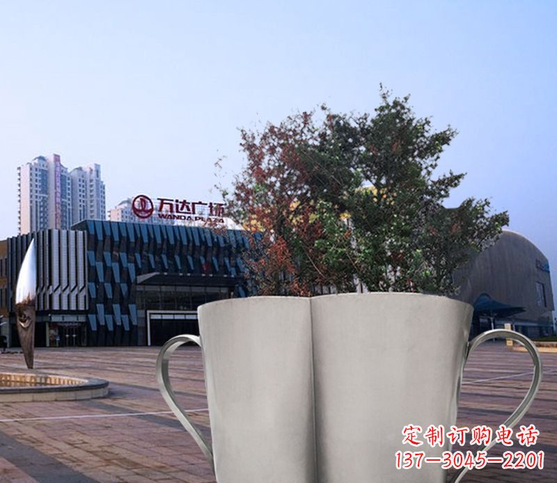 杭州不锈钢广场水杯花盆雕塑 (2)