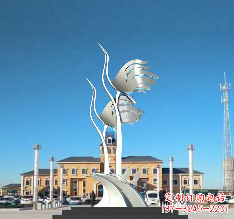 杭州静谧优雅不锈钢仙鹤雕塑