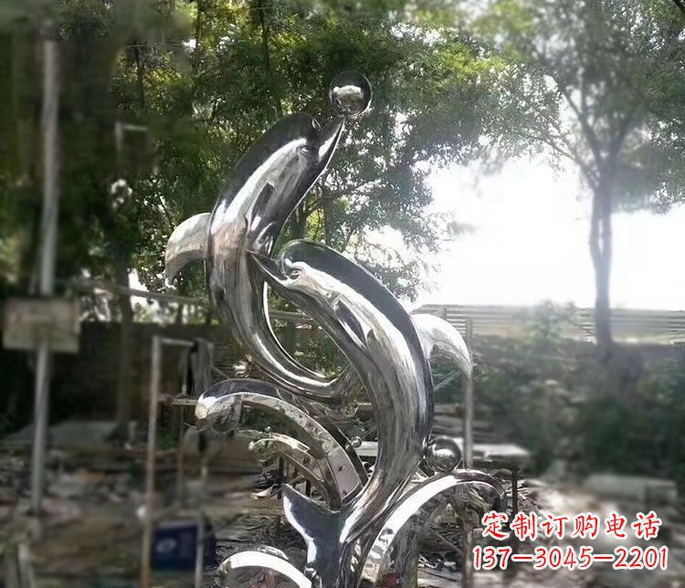 杭州不锈钢海豚顶球雕塑