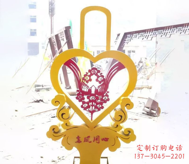 杭州不锈钢龙凤同心雕塑精美雕刻传递着浓浓爱意