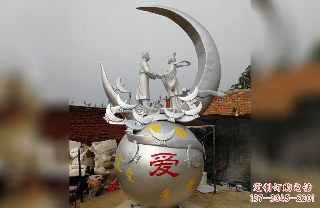 杭州不锈钢牛郎织女雕塑爱情永存