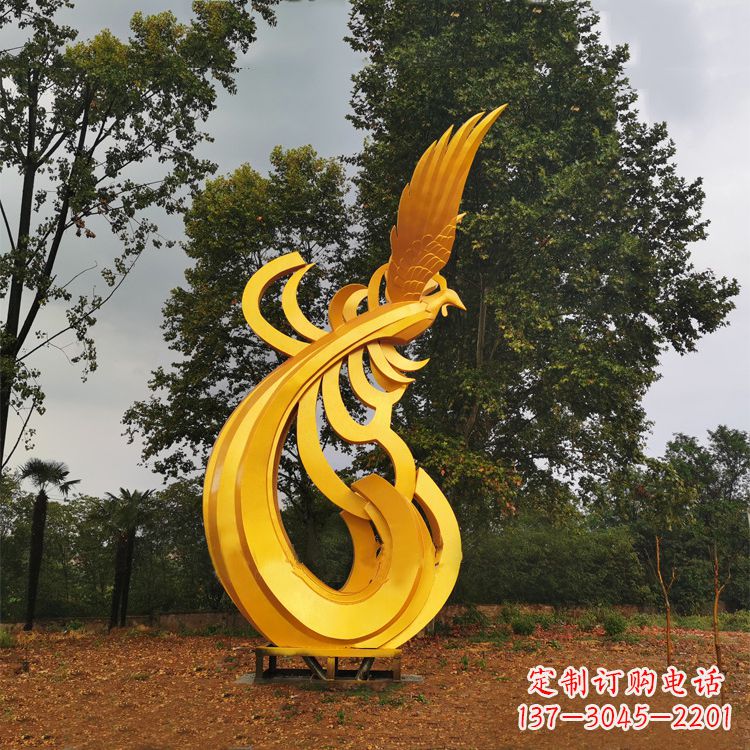 杭州不锈钢凤凰雕塑黄金色园林之美