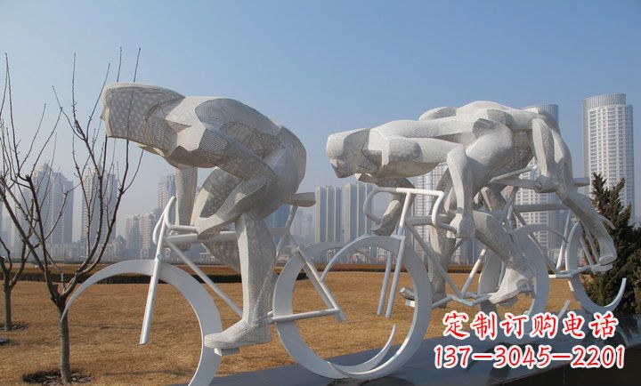 杭州展现运动风采的不锈钢自行车雕塑