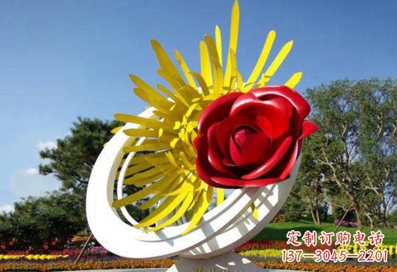 杭州不锈钢园林景观玫瑰花和菊花雕塑