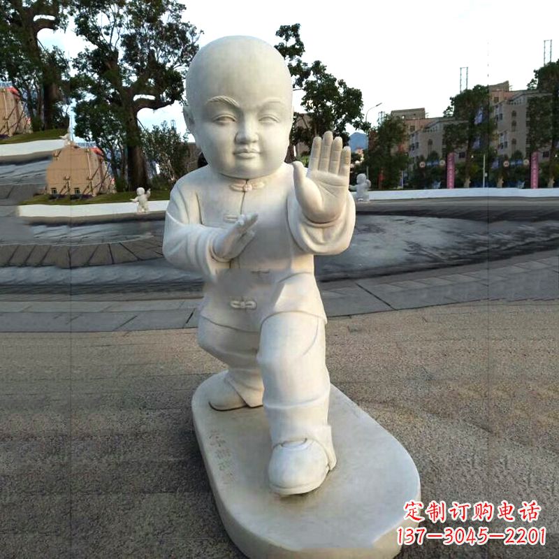 杭州打太极拳小和尚汉白玉雕塑