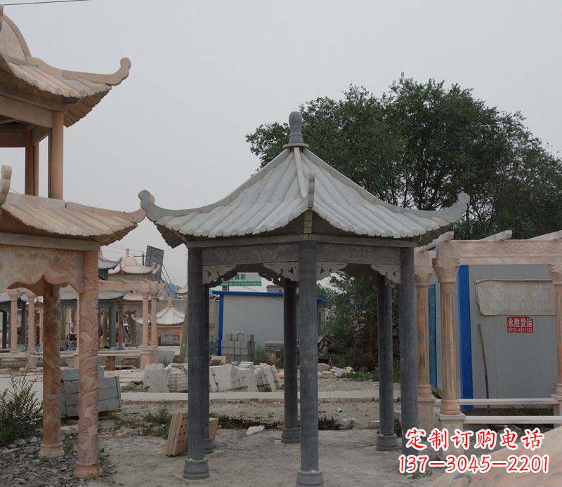 杭州大理石六角凉亭公园石雕 (2)