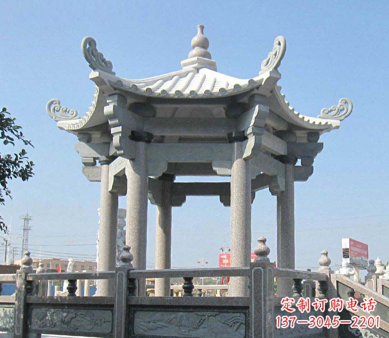杭州大理石六角凉亭石雕 (2)