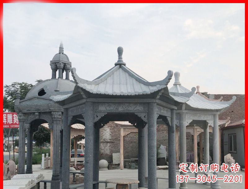 杭州大理石六角凉亭公园石雕 (5)