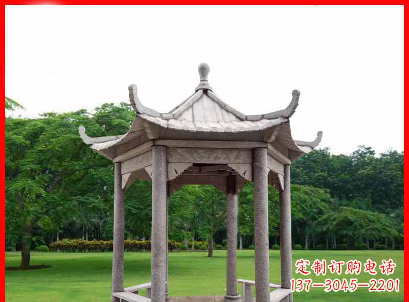 杭州大理石六角凉亭园林景观石雕