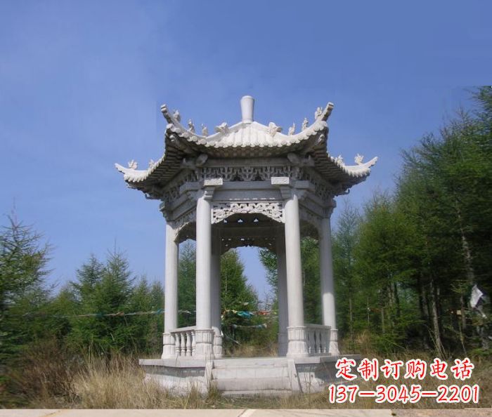 杭州大理石六角石雕凉亭 (3)