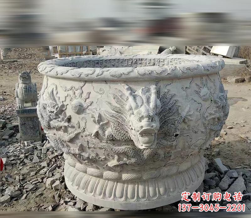 杭州大理石龙浮雕水缸