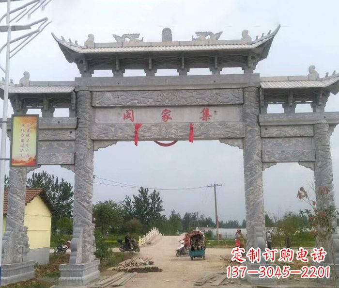 杭州精美大理石三门牌楼雕塑