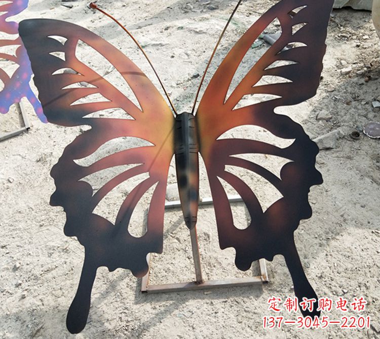 杭州大型不锈钢铁艺蝴蝶雕塑,户外公园园林彩色昆虫摆件