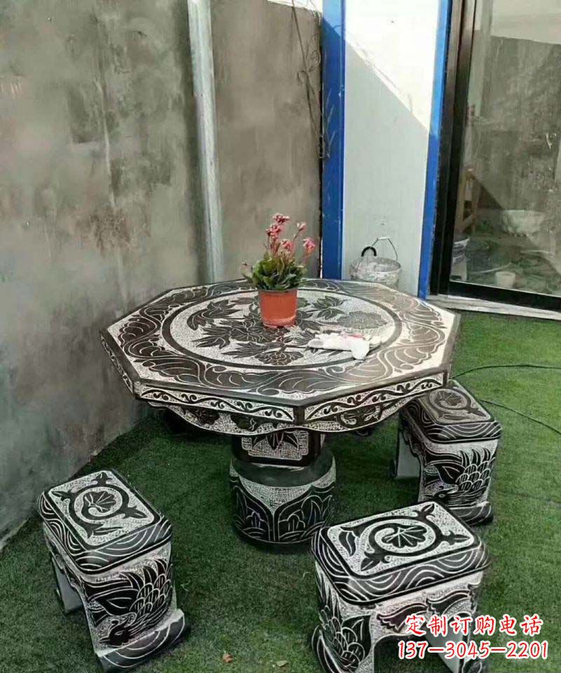 杭州多边形石头桌凳雕塑