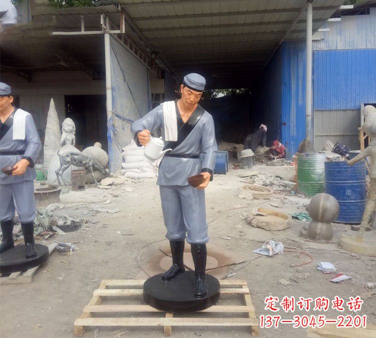 杭州饭店门口玻璃钢仿真店小二雕塑
