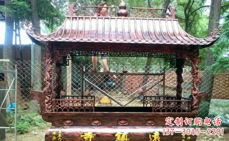 杭州方形寺庙香炉铜雕塑