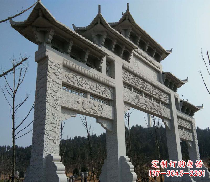 杭州仿古三门牌坊景观石雕