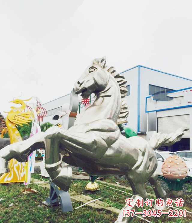 杭州公园不锈钢奔马雕塑 (2)
