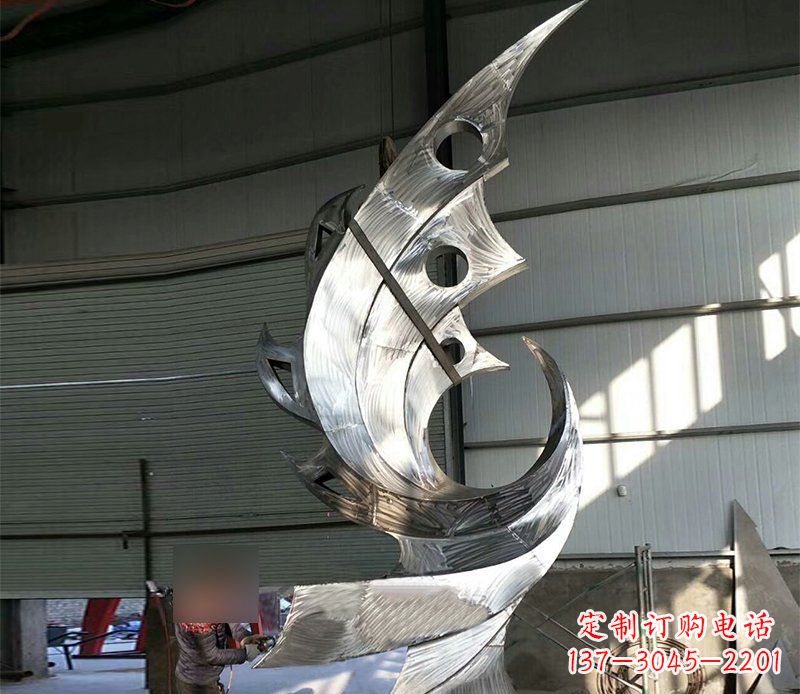 杭州公园不锈钢抽象凤凰景观雕塑 (3)