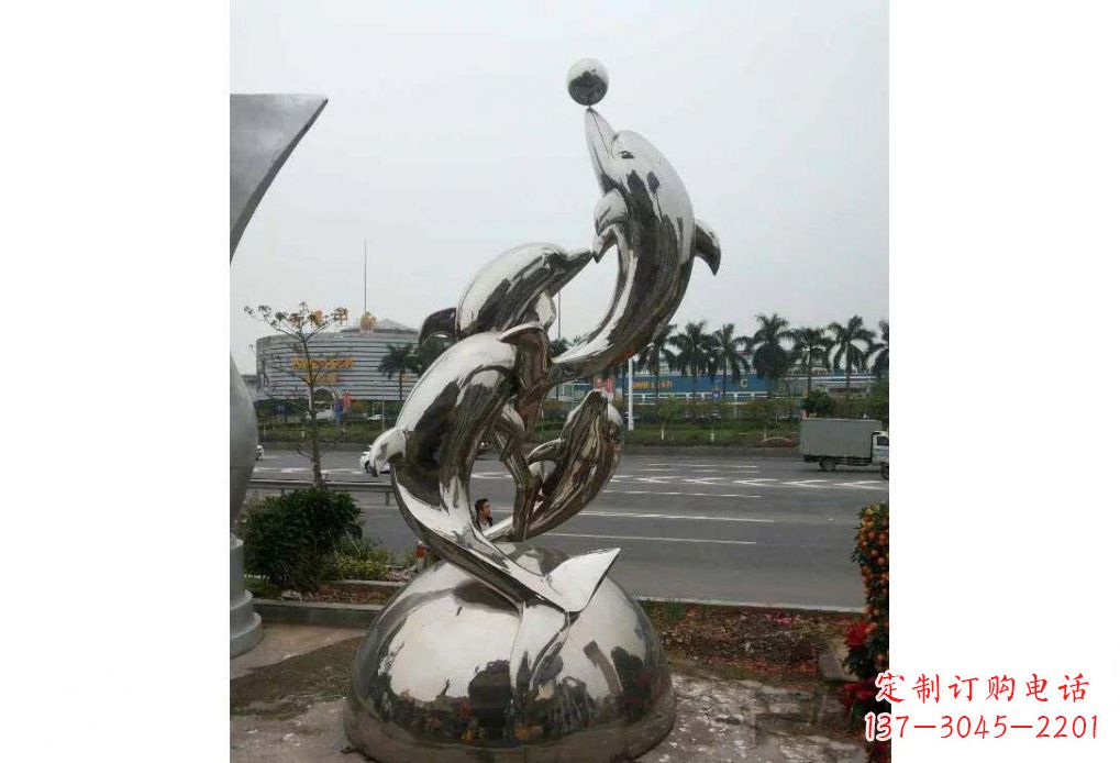 杭州海豚系列不锈钢顶球雕塑