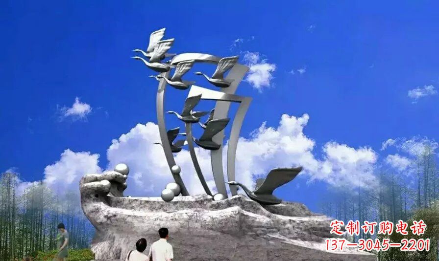 杭州艺术家手工制作的不锈钢飞翔天鹅雕塑