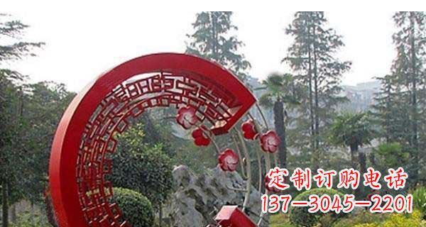 杭州灵动奔放的不锈钢和梅花圆环雕塑