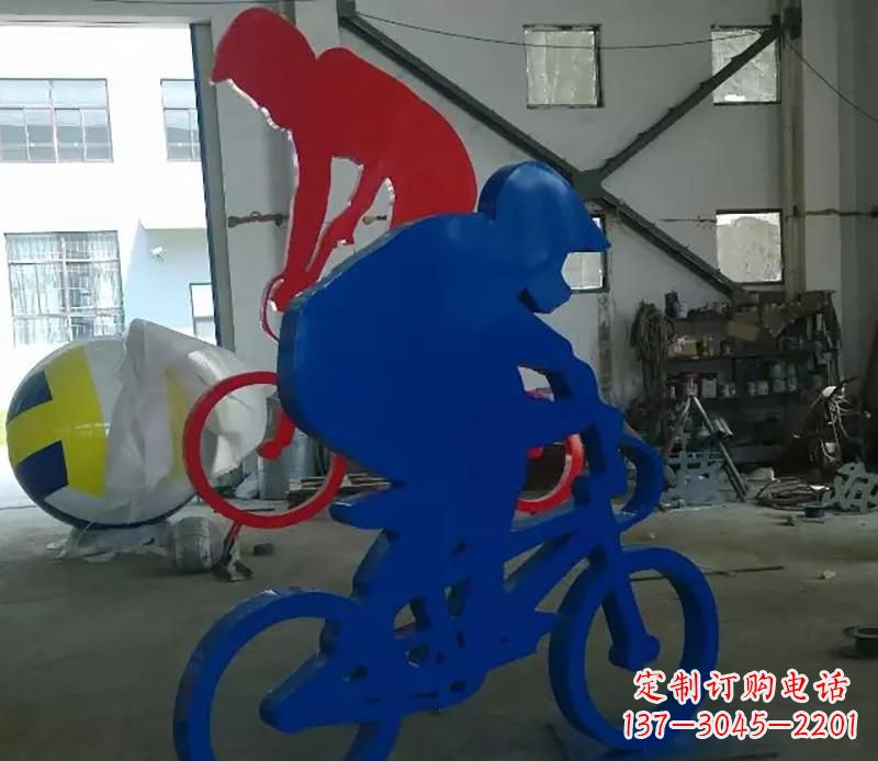 杭州公园不锈钢骑自行车运动人物雕塑
