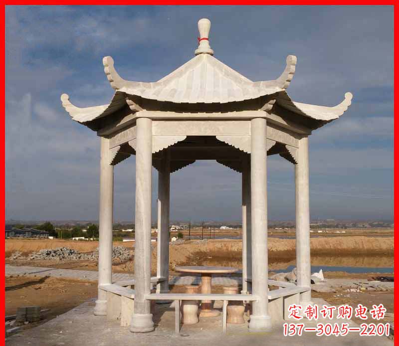 杭州公园大理石六角石雕凉亭 (2)