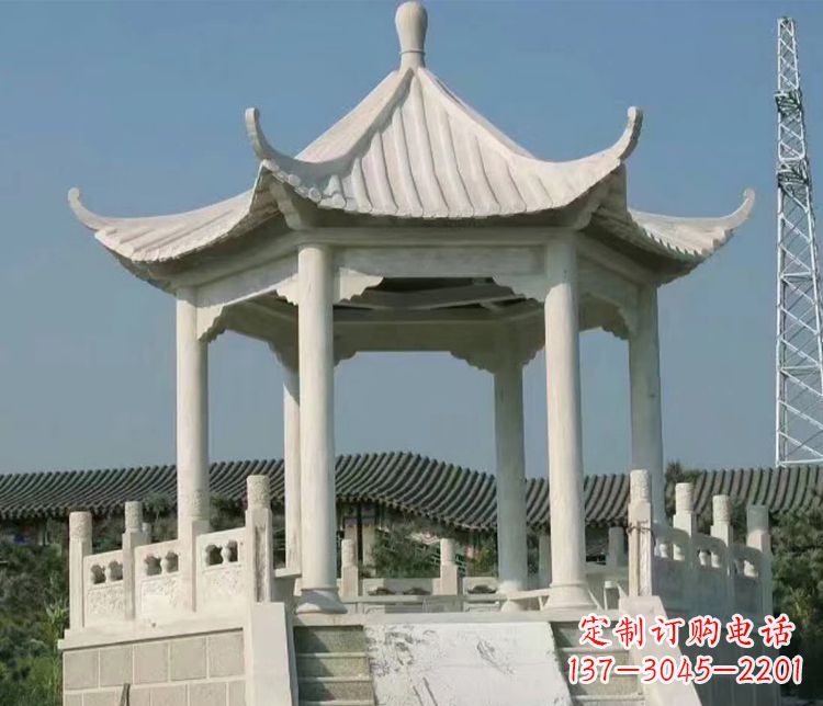 杭州极具视觉冲击力的大理石六角石凉亭雕塑