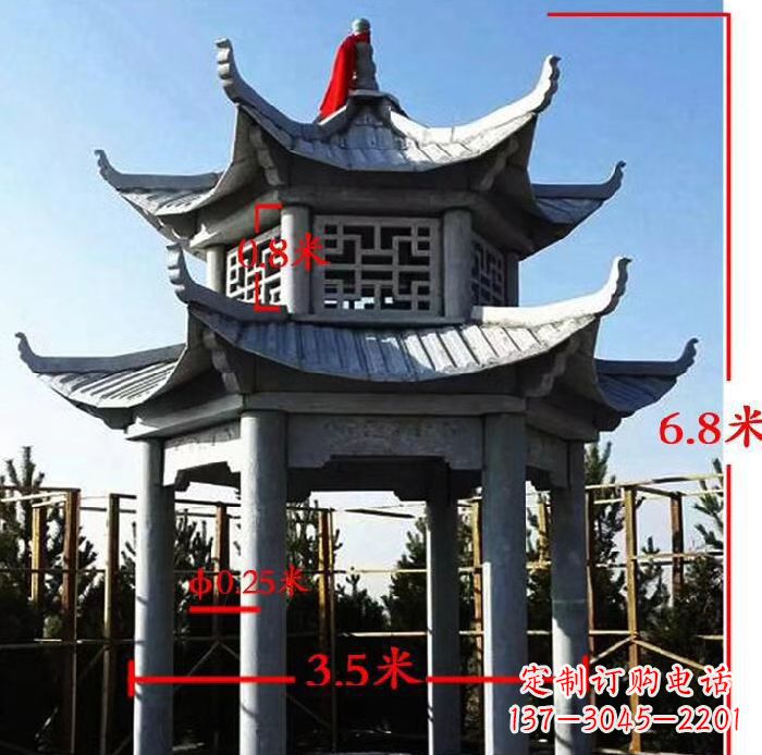杭州杰出的大理石六角石双层凉亭雕塑