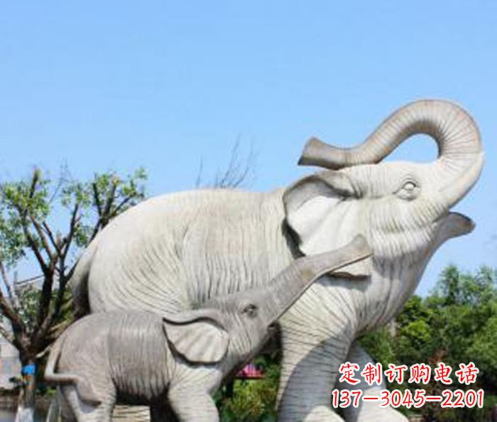 杭州公园动物大理石母子象石雕