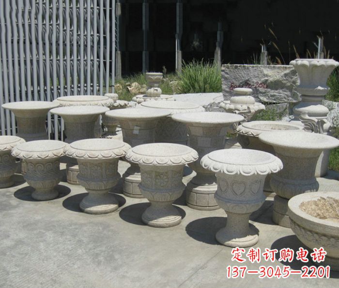 杭州大理石花盆石雕艺术品