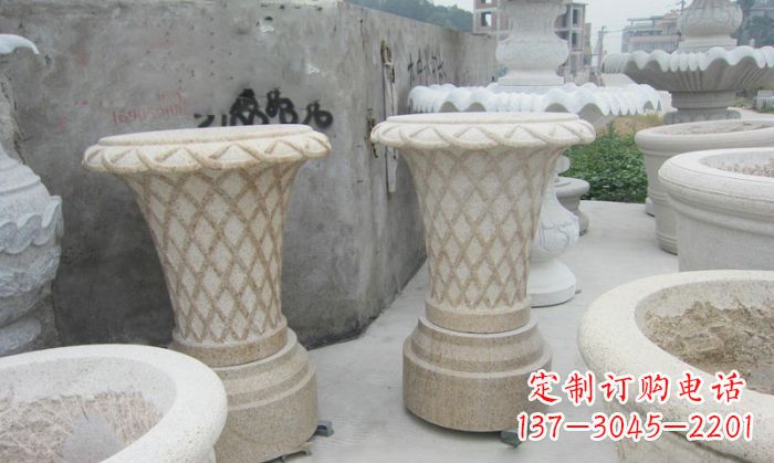 杭州花篮式石雕镂空花盆