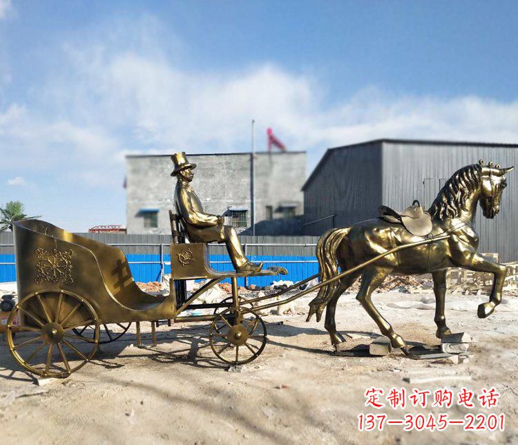 杭州公园景观坐着马车的人物铜雕