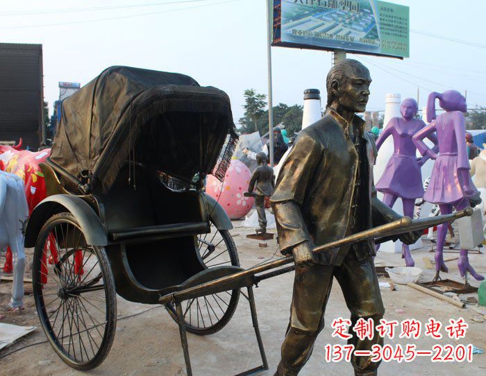 杭州精致可爱的黄包车铜雕