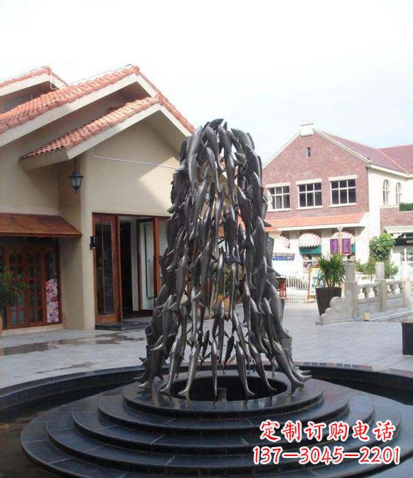 杭州欢乐鱼群,喷泉铜雕