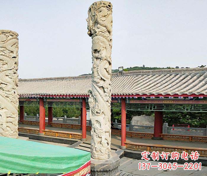 杭州广场景观大理石龙柱石雕 (2)