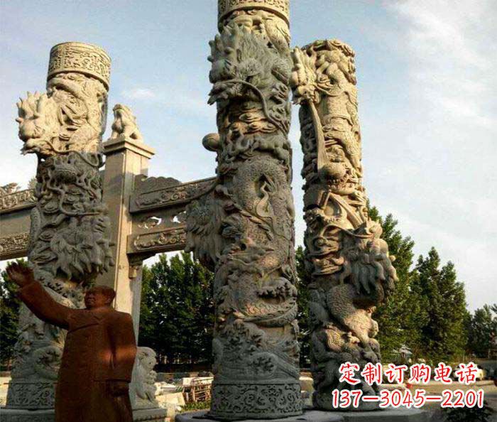 杭州广场景观大理石龙柱石雕